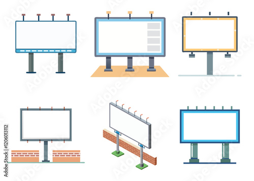 Billboard on street wall blank advertising banner mockup vector illustration isolated on white background.