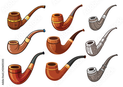 Wooden smoking pipe vector illustration isolated on white background.