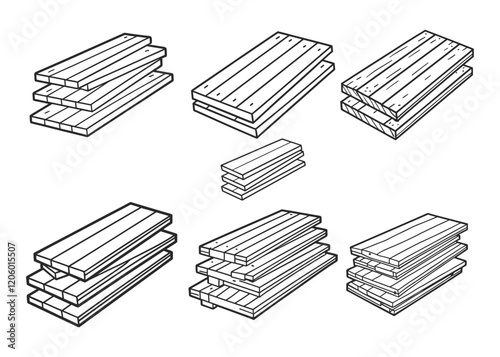 Isolated 2x4 wood boards line art style vector illustration isolated on white background.
