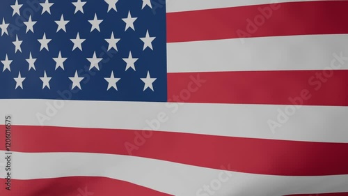 close up us united state of america flag flow and wave rippled on tall pole strong wind nation state