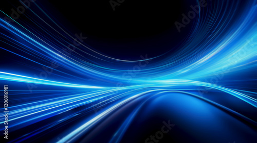 Luminous blue lines speed. Neon color glowing lines background, high-speed light trails effect