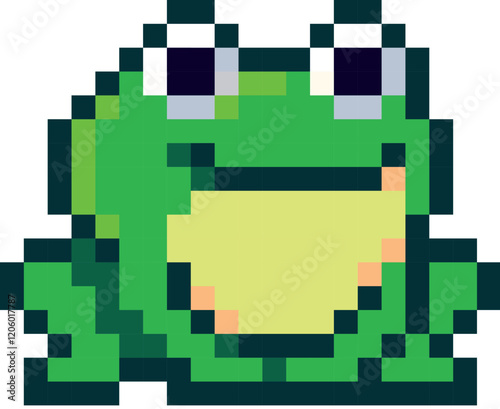 Cute frog in pixel art style vector icon illustration item 8 bit
