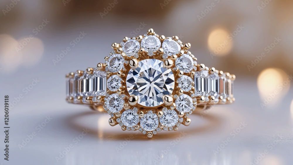 Large diamond ring on a white background, isolated. Big Engagement Ring with Diamonds. Large diamond ring on a white background, isolated. Big Engagement Ring with Diamonds.