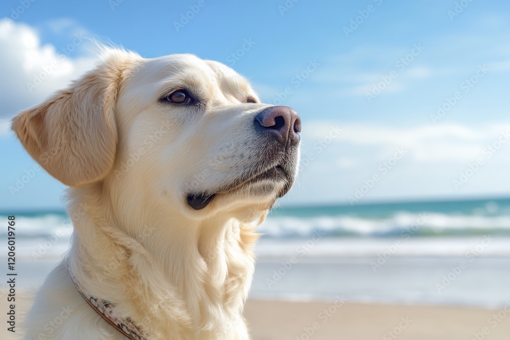 Golden retriever enjoying sunny day at beach Golden retriever enjoying sunny day at beach