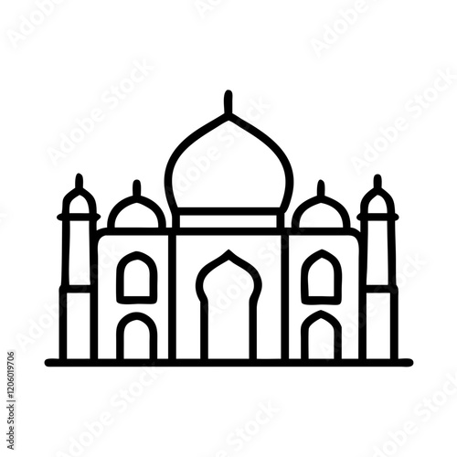 taj mahal icon, taj mahal line art - simple line art of taj mahal, perfect for taj mahal logos and icons