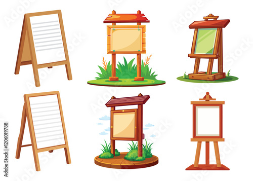 Blank Menu outdoor wooden stand vector illustration isolated on white background.