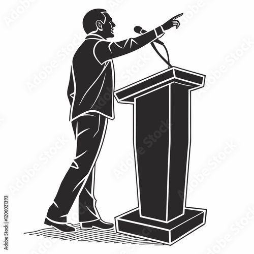 Black Silhouette of a speaker giving a conference speech at a podium