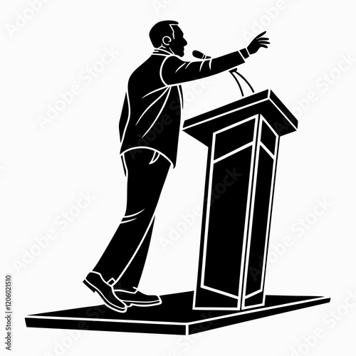 Black Silhouette of a speaker giving a conference speech at a podium