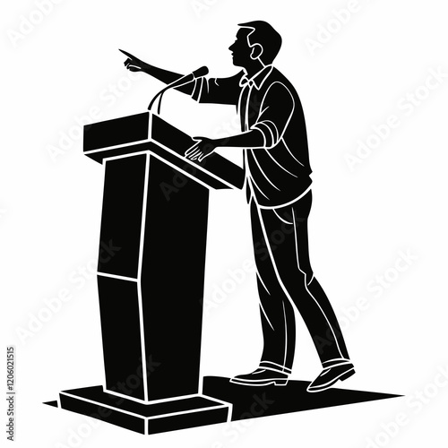 Black Silhouette of a speaker giving a conference speech at a podium