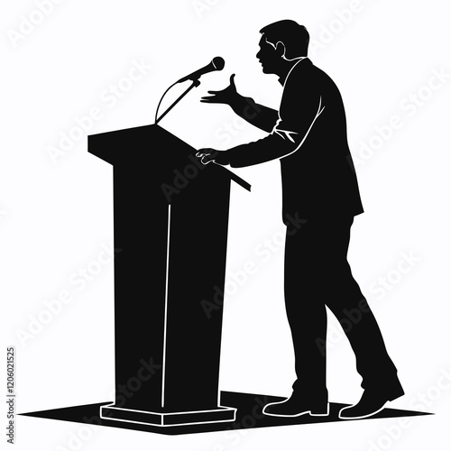 Black Silhouette of a speaker giving a conference speech at a podium