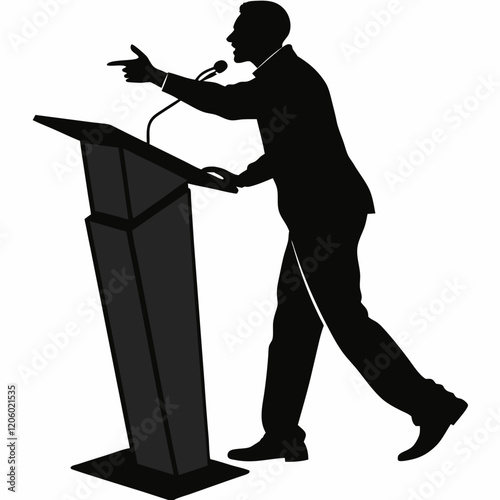 Black Silhouette of a speaker giving a conference speech at a podium