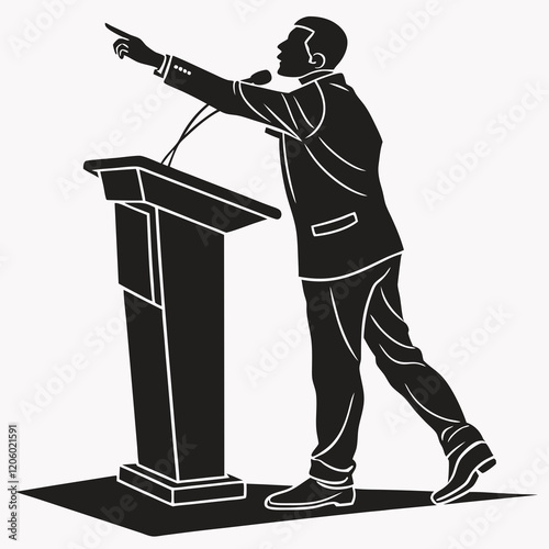 Black Silhouette of a speaker giving a conference speech at a podium