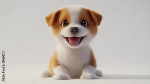 Cute cartoon dog with a happy expression sitting against a plain background