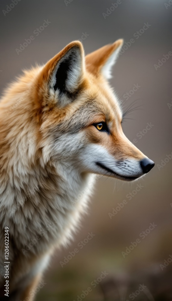 Fototapeta premium A side profile portrait of a coyote with an out of focus brown background