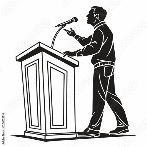 Black Silhouette of a speaker giving a conference speech at a podium
