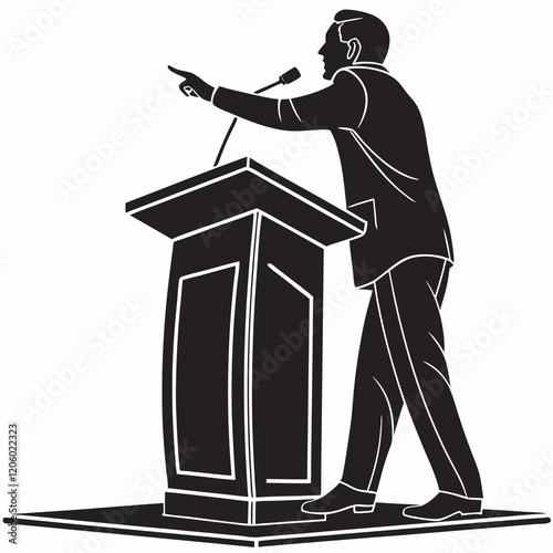 Black Silhouette of a speaker giving a conference speech at a podium