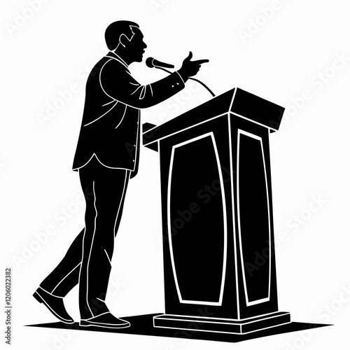 Black Silhouette of a speaker giving a conference speech at a podium