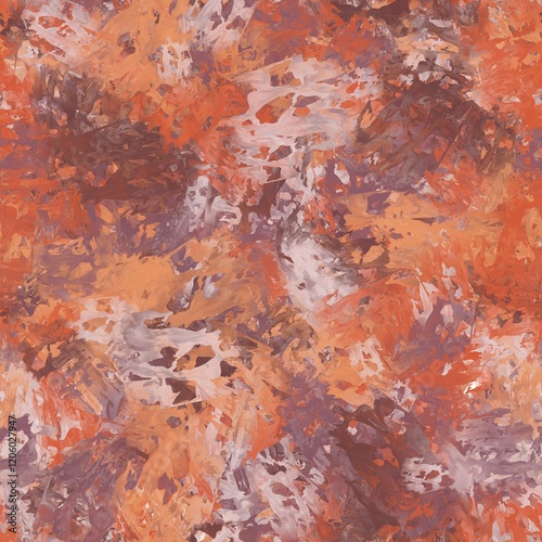 Abstract hand drawn painting. Big chaotic brush strokes. Deep coffee, rose taupe, dark coral, persian orange and baby pink colors.