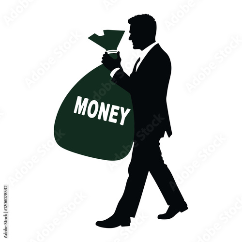 Businessman with money bag silhouette 