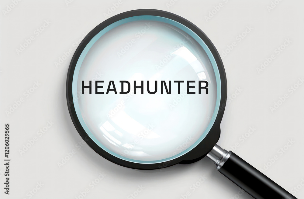 HEADHUNTER text words phrase through a magnifying glass HEADHUNTER text words phrase through a magnifying glass