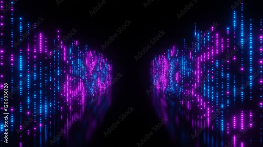Blue and purple neon dots abstract equalizer tunnel vj loop