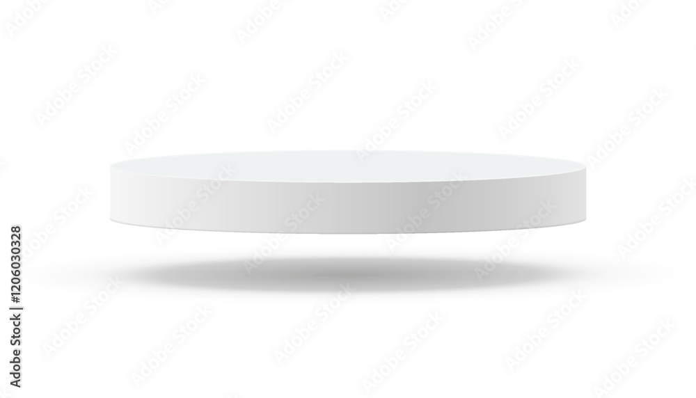 Empty white round podium, modern pedestal and platform, stand stage, hanging cylinder, flying round empty stage and podium stair 3d template for product presentation, awards - vector Empty white round podium, modern pedestal and platform, stand stage, hanging cylinder, flying round empty stage and podium stair 3d template for product presentation, awards - vector