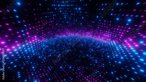 Blue and purple neon cube dots abstract vj loop