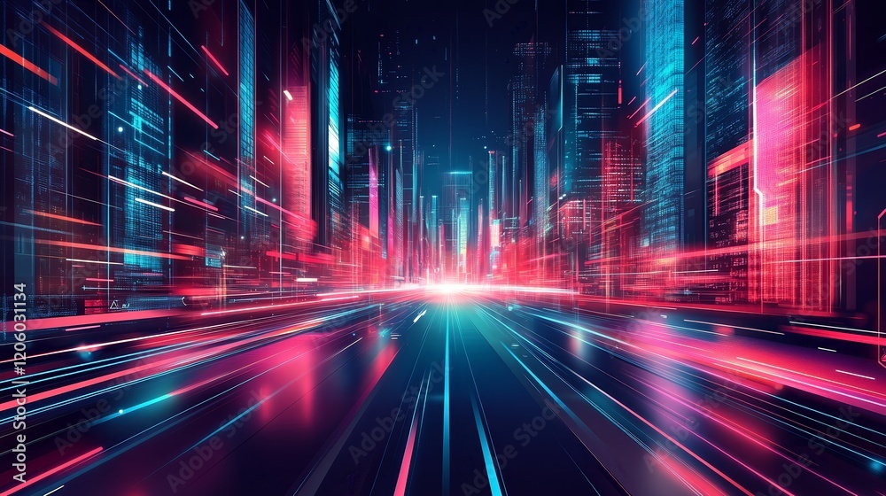 A futuristic, bakground cityscape with vibrant neon light and dynamic motion effects. A futuristic, bakground cityscape with vibrant neon light and dynamic motion effects.