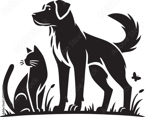 dog and cat love pose silhouette victor design.