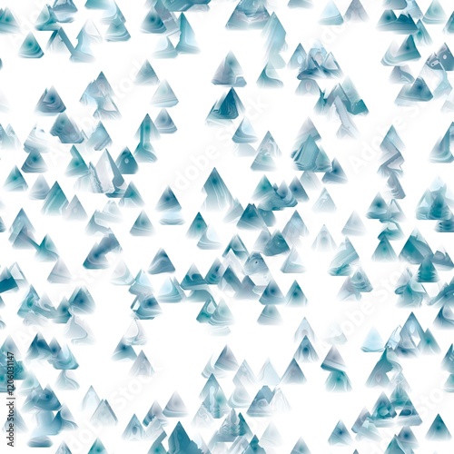 Abstract multicolored triangle pattern with reflection effect. Mountains imitation. Teal blue, powder blue and light grey blue colors on the white background. Seamless hand drawn texture.