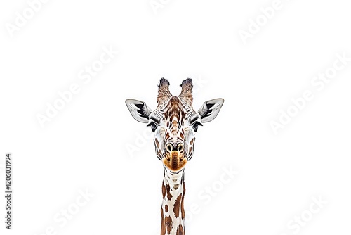 A stunning view of a giraffeâ€™s entire body, standing firm and poised against a bright white backdrop