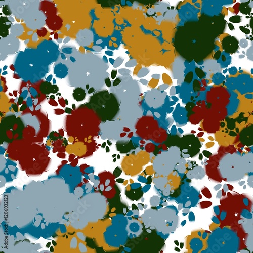 Very dark green, yellowy brown, dark tan, dark aqua and cool grey flowers. Seamless hand drawn pattern. Floral texture.