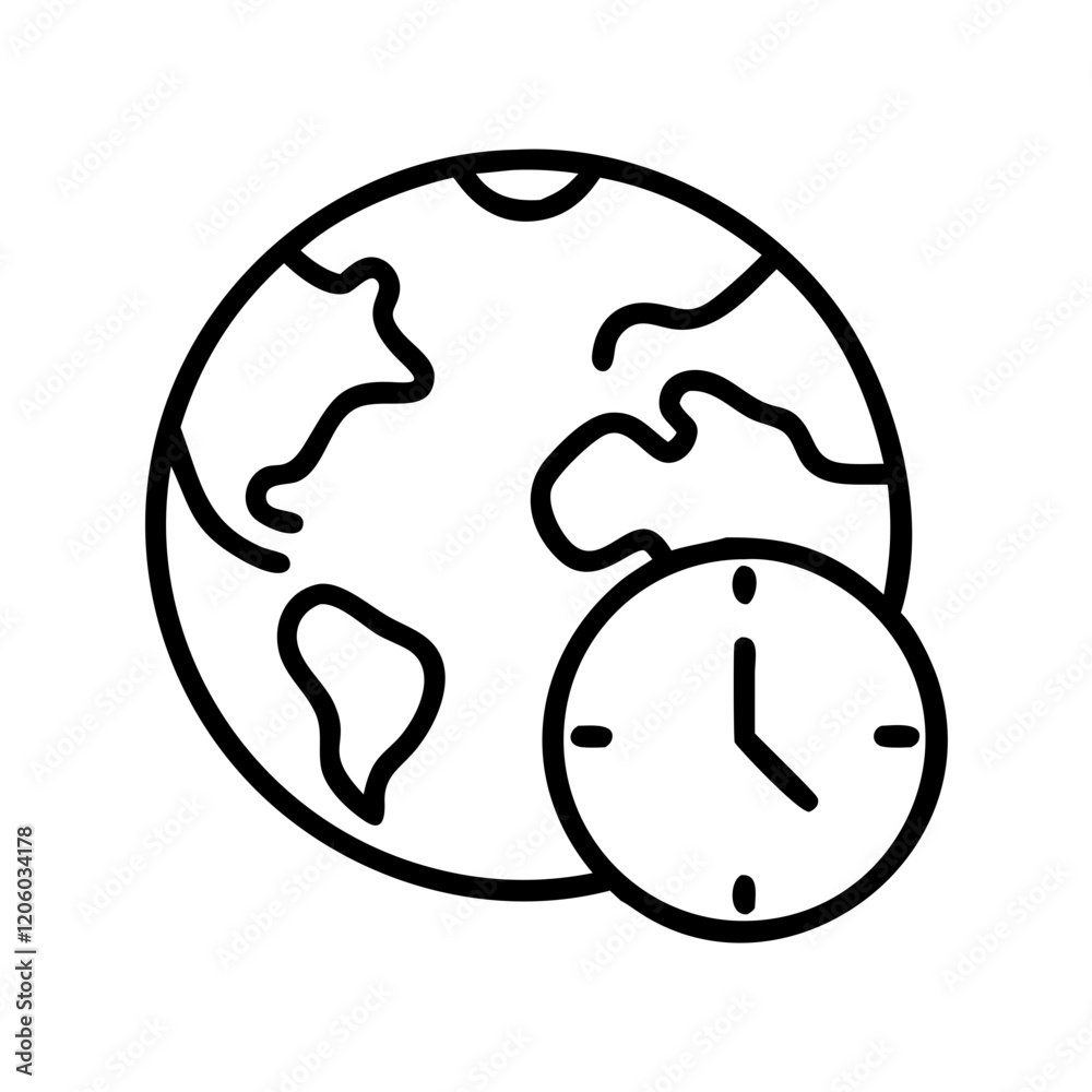 world clock icon, world clock line art - simple line art of world clock, perfect for world clock logos and icons world clock icon, world clock line art - simple line art of world clock, perfect for world clock logos and icons