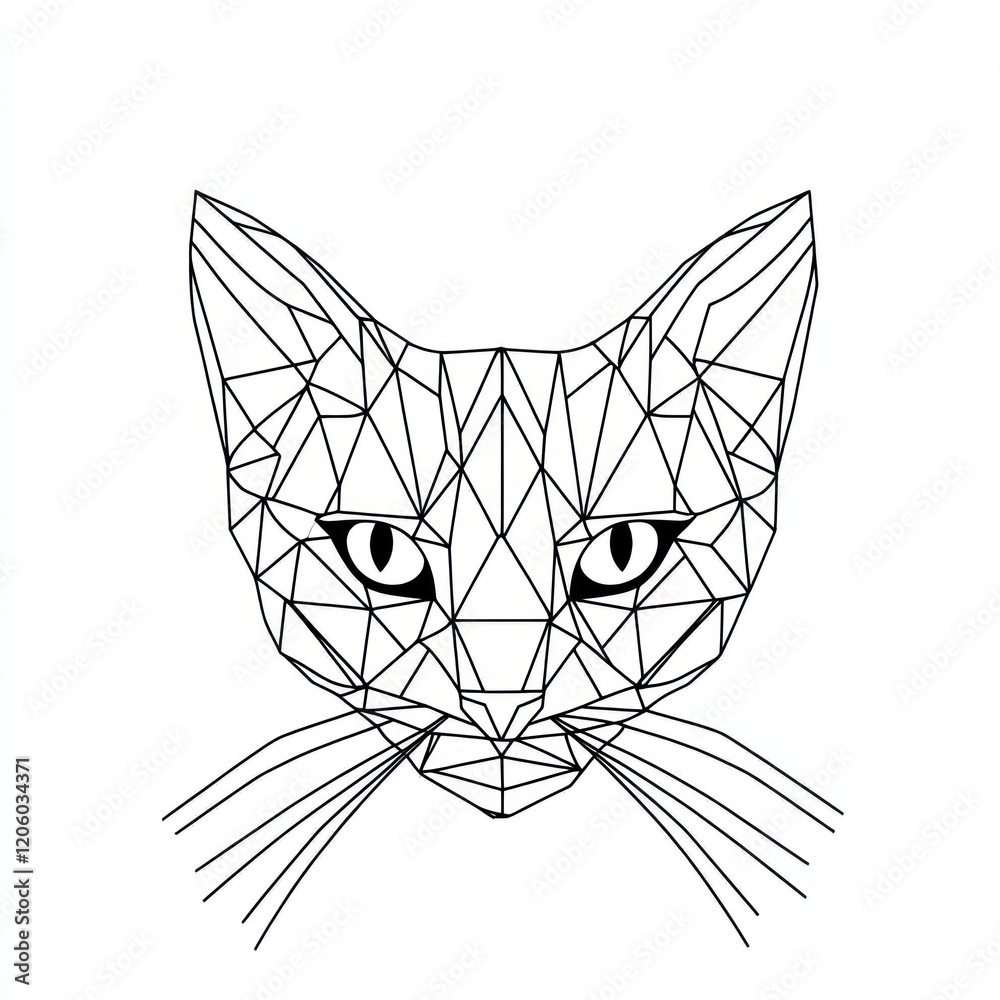 Fototapeta premium Geometric cat portrait, white background, art design, home decor