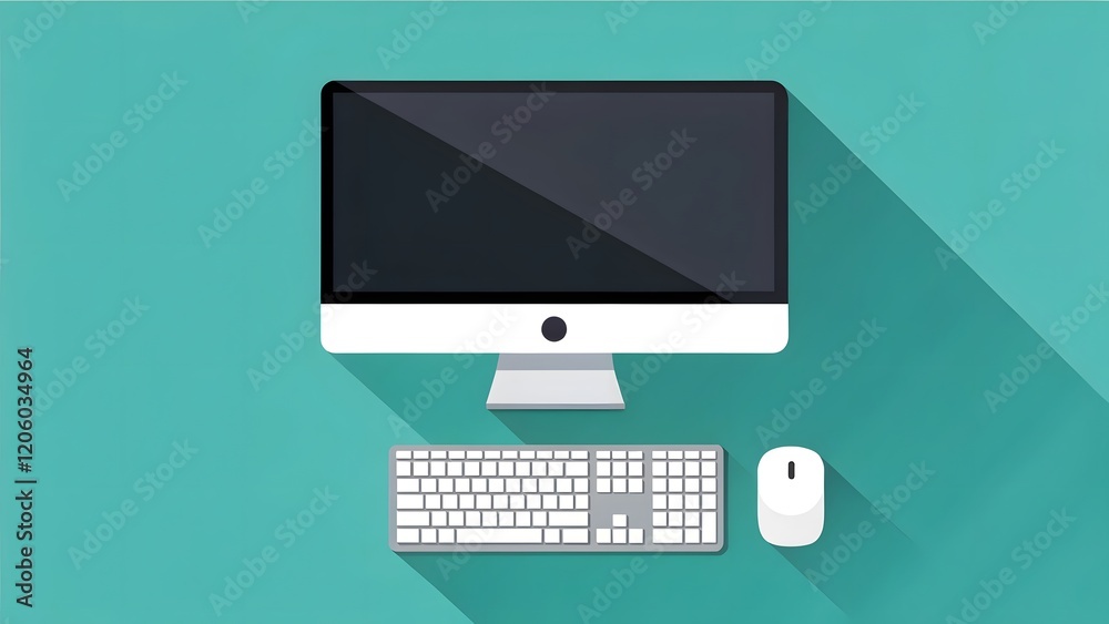 Minimalist Desktop Computer Modern Office in Teal & White V1 Minimalist Desktop Computer Modern Office in Teal & White V1