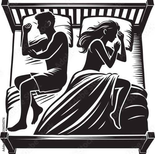 man and woman sleeping in a bad room silhouette victor .