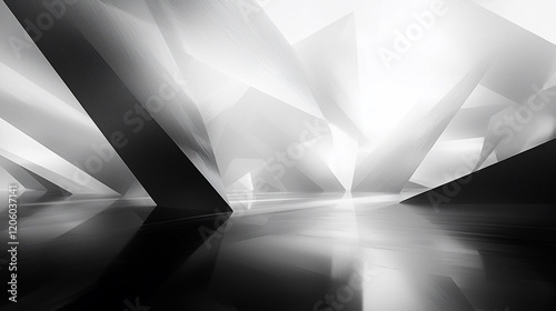 Fototapeta Naklejka Na Ścianę i Meble -  Abstract monochrome geometric architecture interior with light and shadow.