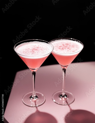 Wallpaper Mural Two pink cocktails in martini glasses on a pink surface with a black background Torontodigital.ca