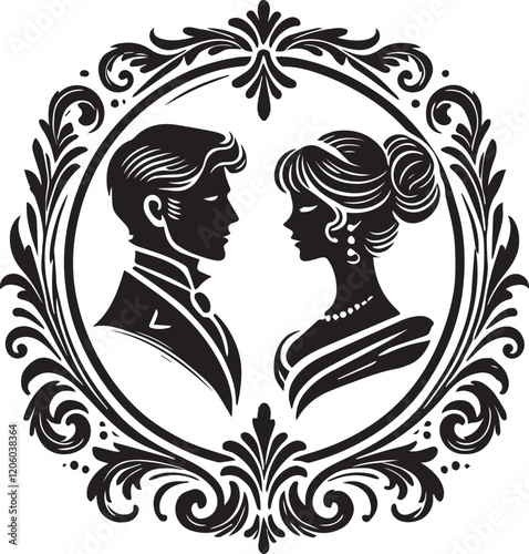 silhouette of a couple with a flowers.