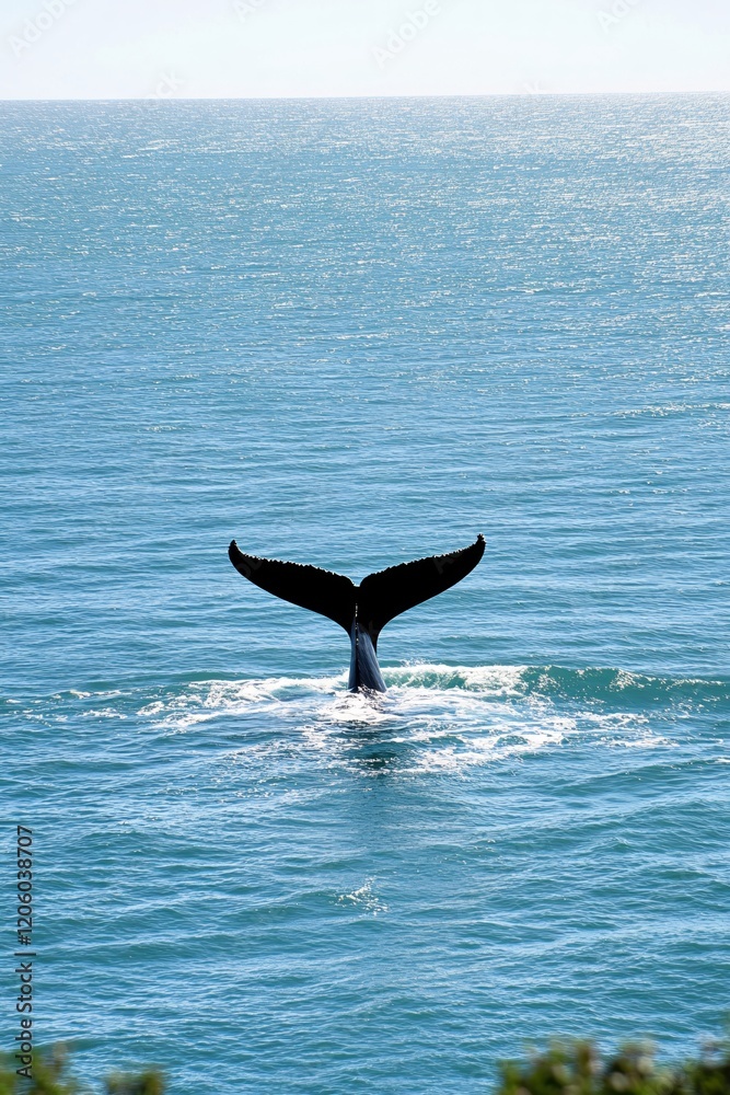 Fototapeta premium Majestic Whale Tail Ocean Dive Serene Blue Water Scene