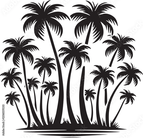 Tropical Plant Silhouette, Tropical palm leaves Silhouette Vector Illustration. Set of black silhouettes of tropical leaves palms.