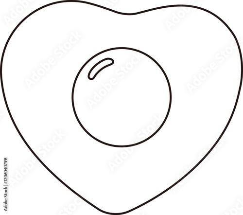 Fried egg on heart-shaped outline.
Heart shaped poached egg coloring page isolated.
Transparent background.