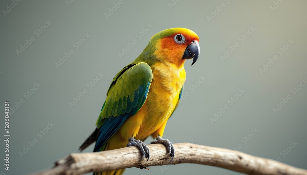 Close-up of a vibrant parrot perched on a branch. Close-up of a vibrant parrot perched on a branch.