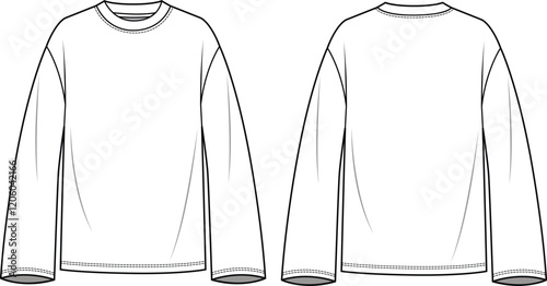 Wide long sleeve tshirt flat sketch front and back