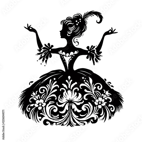 Elegant Rococo Silhouette, Silhouette of Elegant Women in Gowns