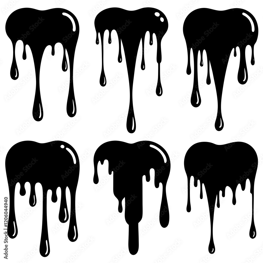 Current drops silhouette. Inks, paint, liquid, oil, molten circles set. Vector illustration Current drops silhouette. Inks, paint, liquid, oil, molten circles set. Vector illustration
