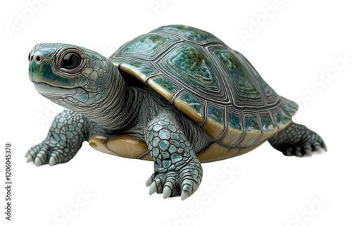 Playful animated turtle with textured green shell underwater scene digital vibrant environment close-up view nature concept isolated on transparent background photo