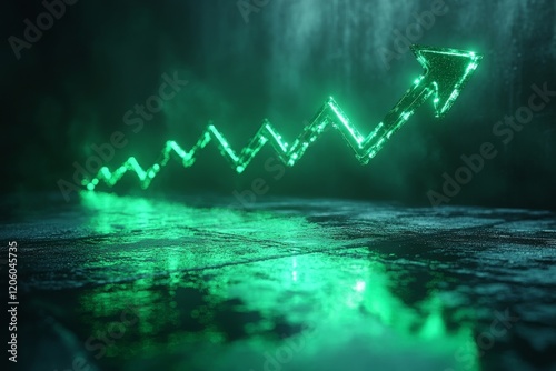 Growth chart arrow rising in neon green light