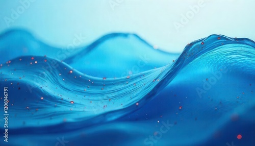 Abstract Flowing Blue Fabric with Red Sparkles: Serene and Dreamy Texture