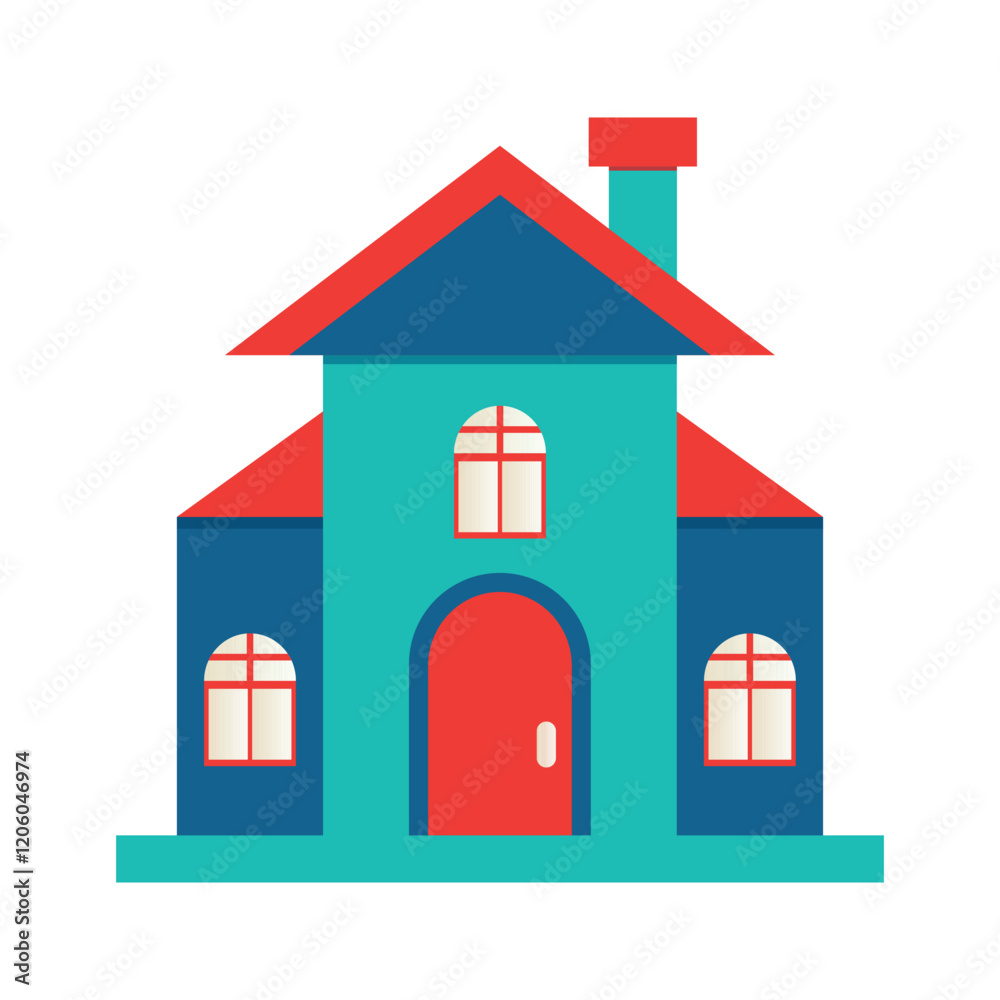 A flat-style modern minimalist clipart house icon. Abstract suburban colorful home illustration. A compact and clean vector of a house in shades of teal, perfect for branding, brochures, and advertise A flat-style modern minimalist clipart house icon. Abstract suburban colorful home illustration. A compact and clean vector of a house in shades of teal, perfect for branding, brochures, and advertise